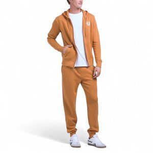 True Religion Men 2 Piece Sweatsuit Fleece Tracksuit Hoodie Joggers Pumpkin NWT